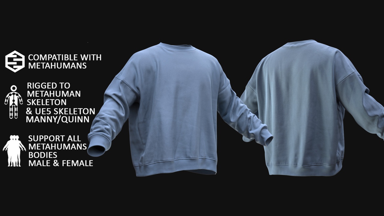 Media 1 for listing Sweater for Metahuman 3D model 37 - MH & UE5 Skeletons - Rigged