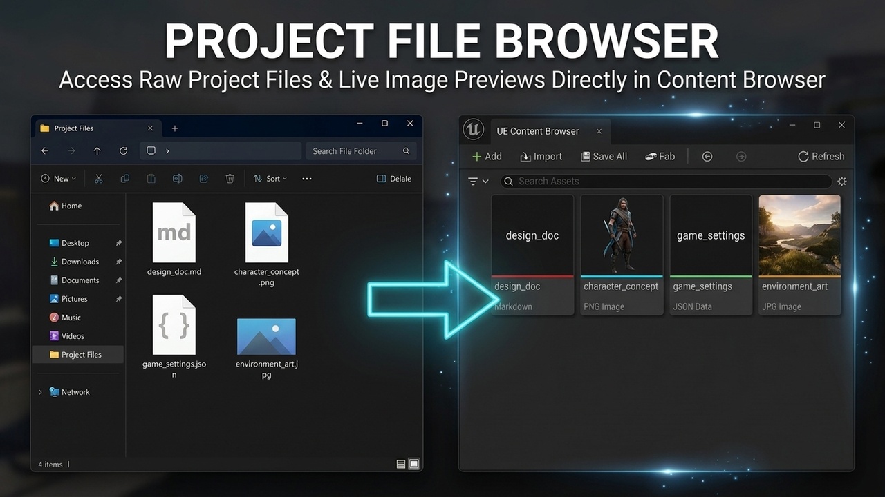 Media 1 for listing Project File Browser - View Non-Unreal Files in Content Browser