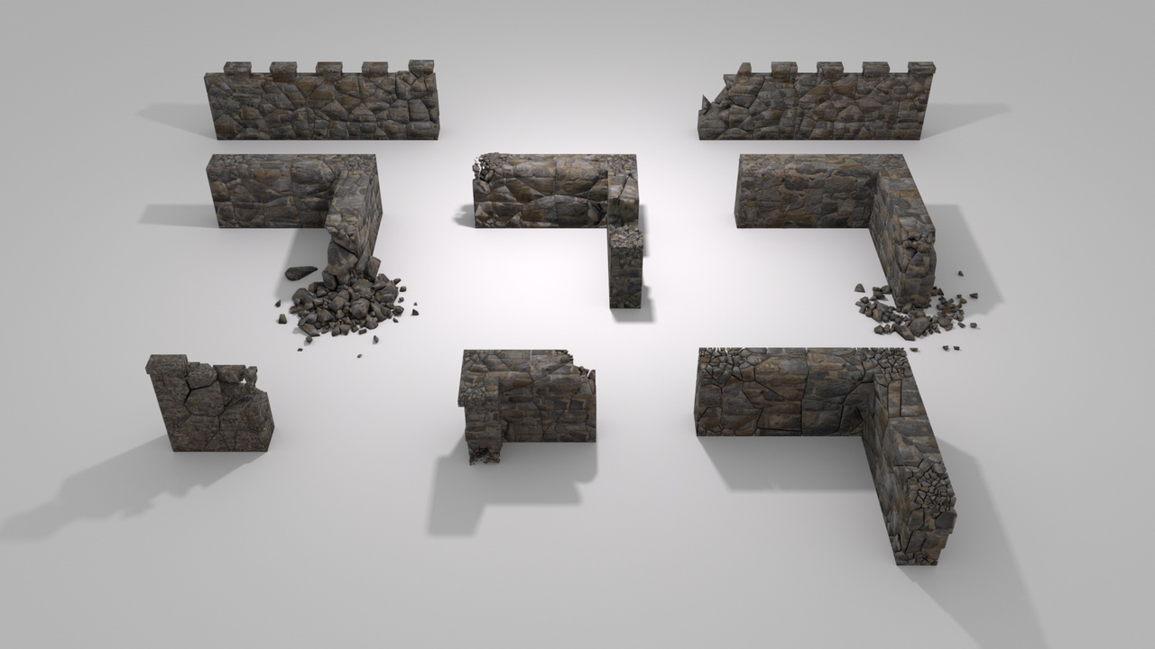 Media 1 for listing Ruined Medieval Walls Pack – Modular Broken Stone Walls (2K PBR)