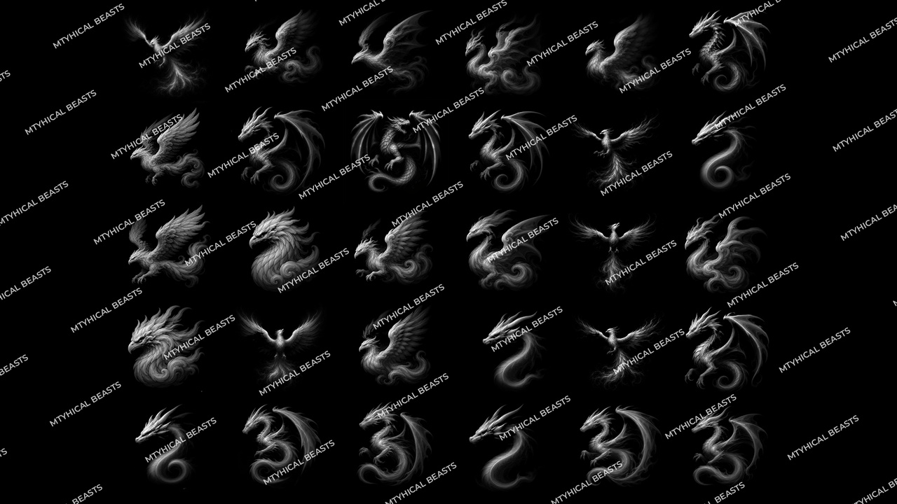 Media 1 for listing Mythical Beasts Ultimate Alpha Brush Pack | 70 Fantasy Creature Alphas 4K