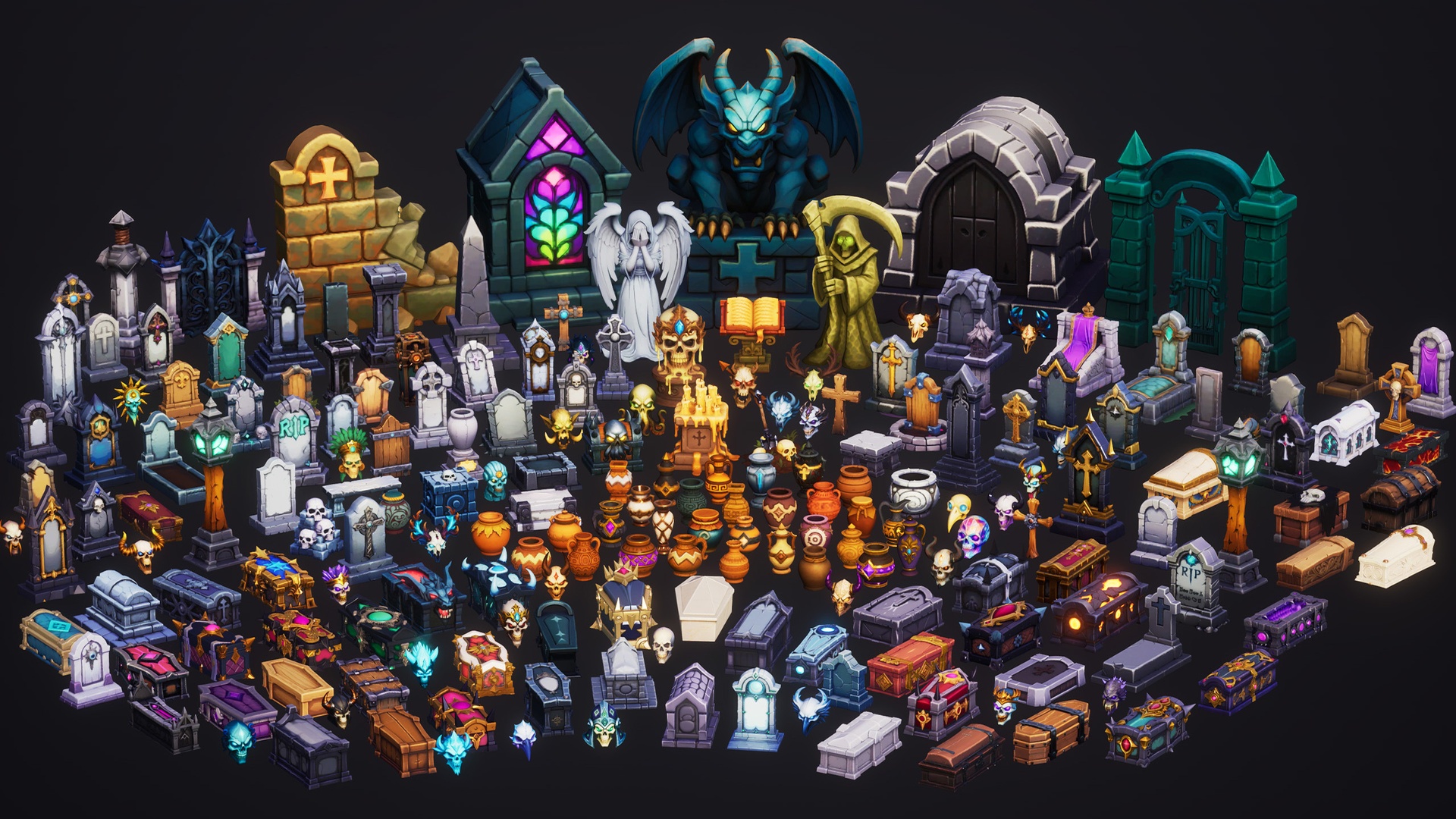 Stylized Graveyard Mega Bundle - 200+ Lowpoly Model Pack 제품 등록을 위한 미디어 1개