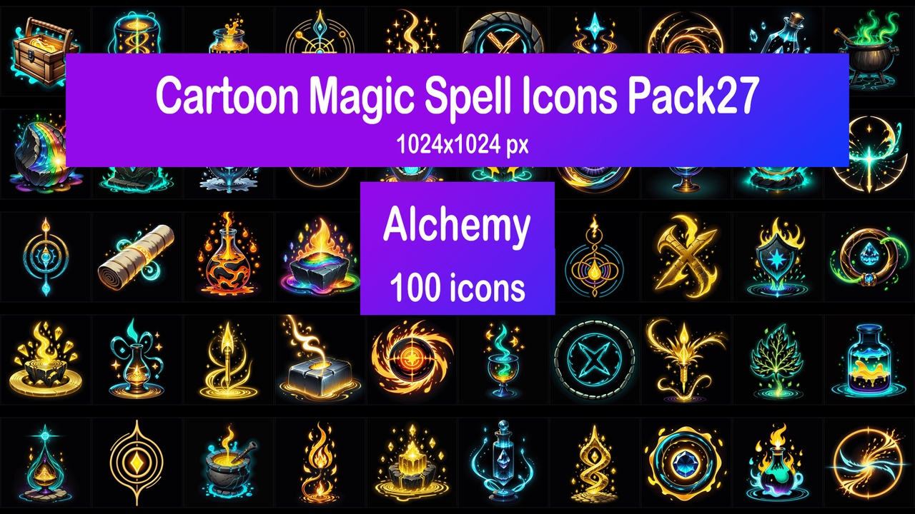 Media 1 for listing Cartoon Magic Spell Icons Pack27 - Alchemy