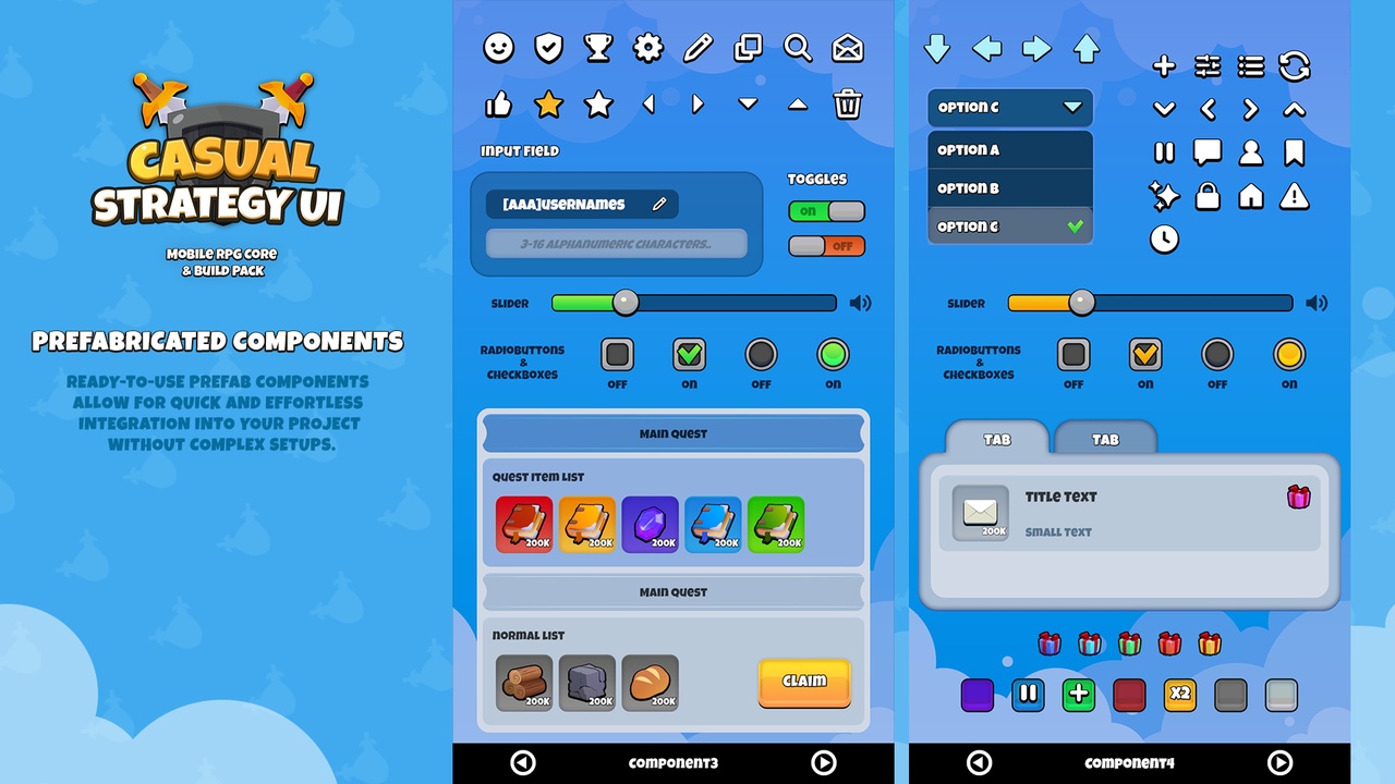 Media 1 for listing Casual Strategy UI Kit - Mobile RPG Core & Build Pack