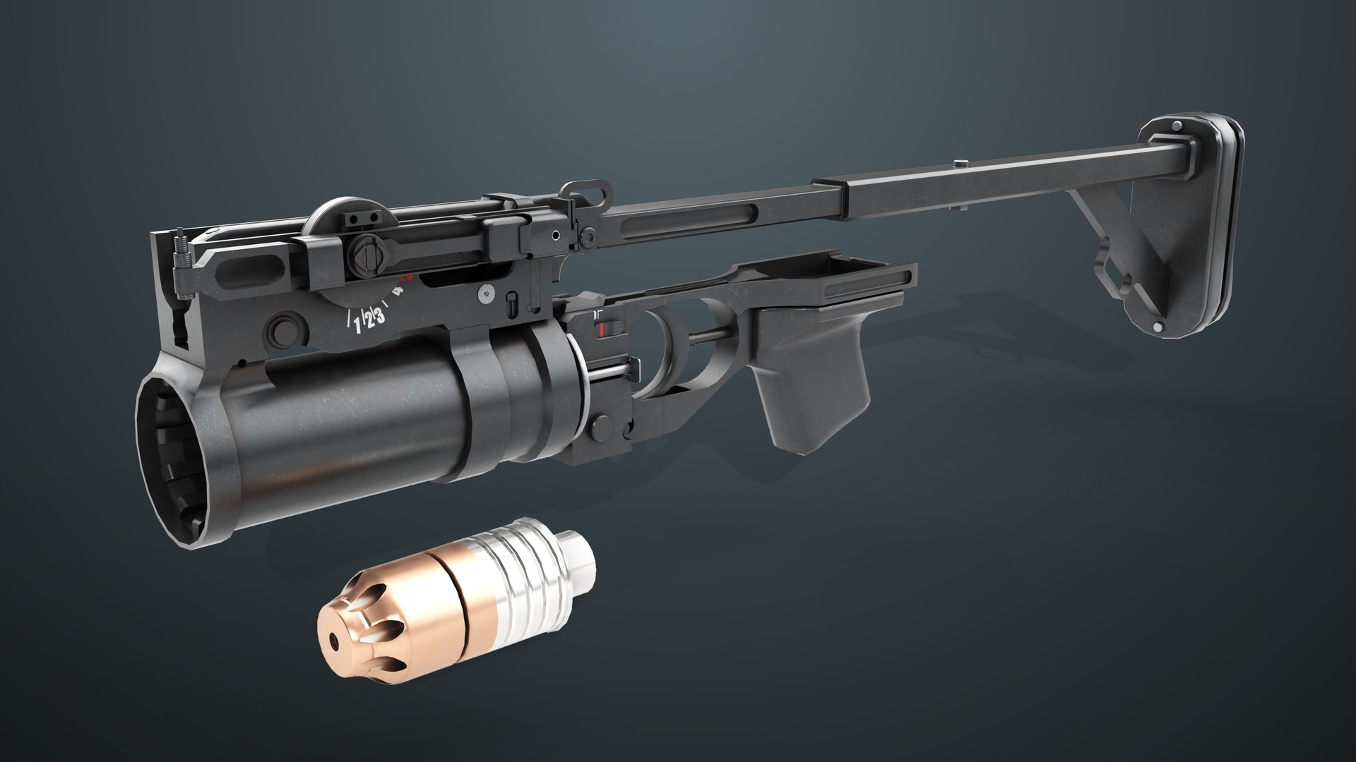 Media 1 for listing Grenade Launcher 03 Black Standalone Rigged All PBR Unity UE Textures