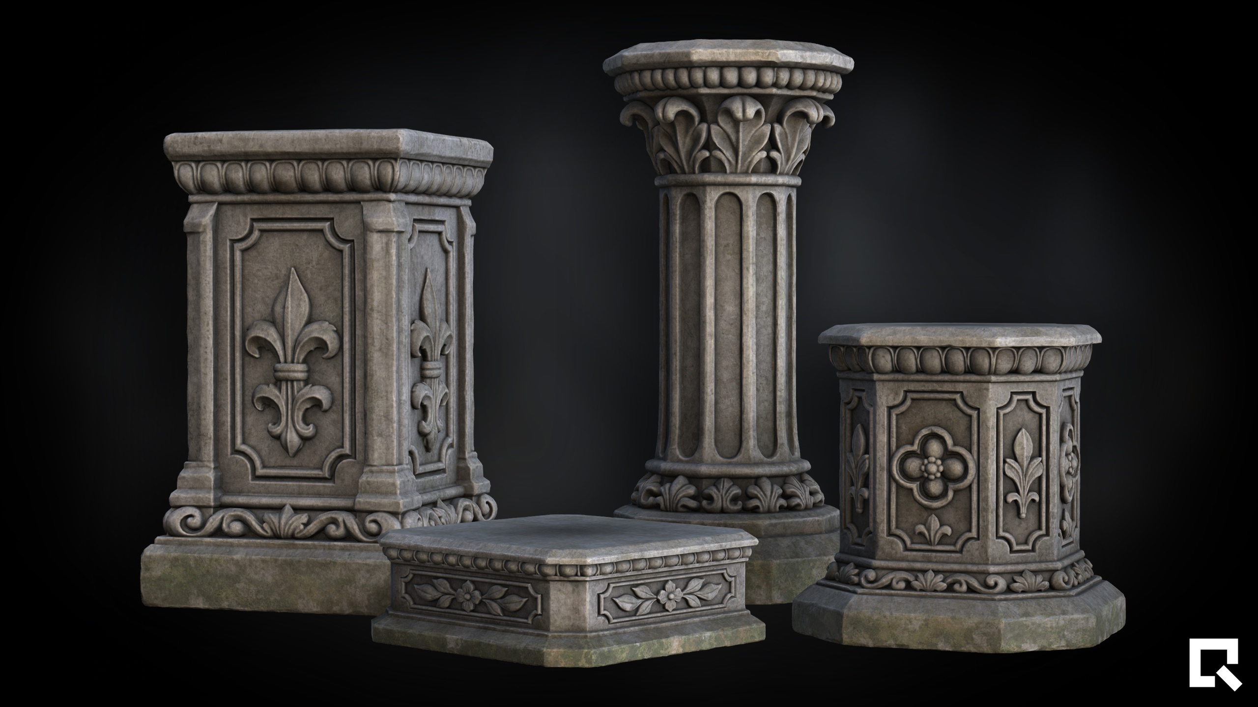 Media 1 for listing Ornate Stone Pedestals Pack – 4 Models