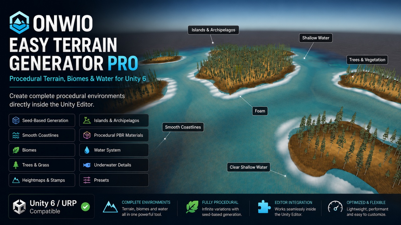 Media 1 for listing OnwiO Easy Terrain Generator Pro – Procedural Terrain, Biomes, Water & Vegetatio
