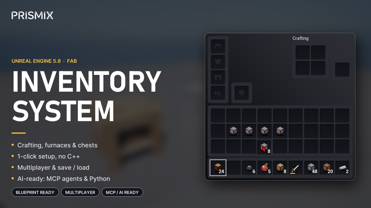 Media 1 for listing Inventory System | PRISMIX - Hotbar, Crafting, Chests, Furnaces & Multiplayer