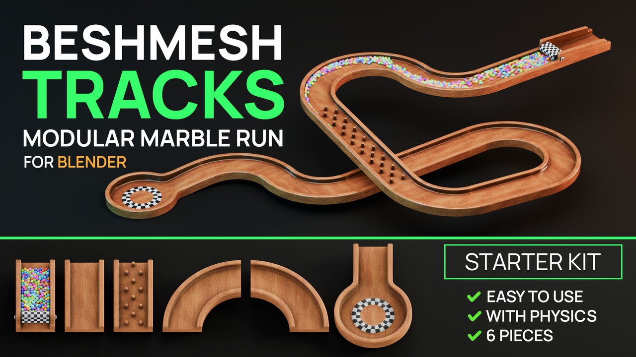 Media 1 for listing BeshMesh Tracks Starter Kit - Modular Marble Run Set For Blender