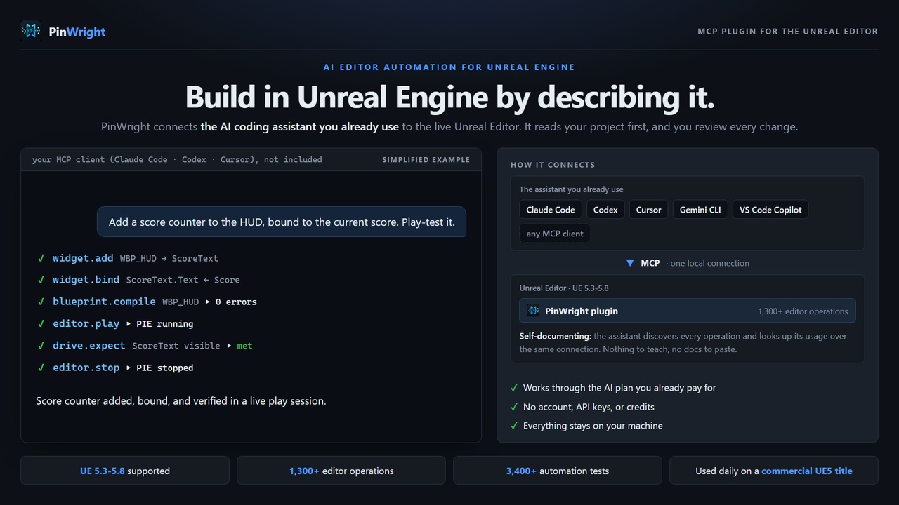 Media 1 for listing PinWright - Your AI Assistant in Unreal Editor (MCP Server)