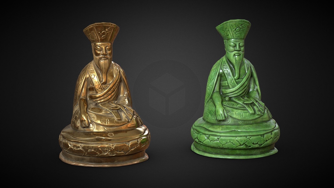 Media 1 for listing Zen Monk Figurine Gold and jade statues