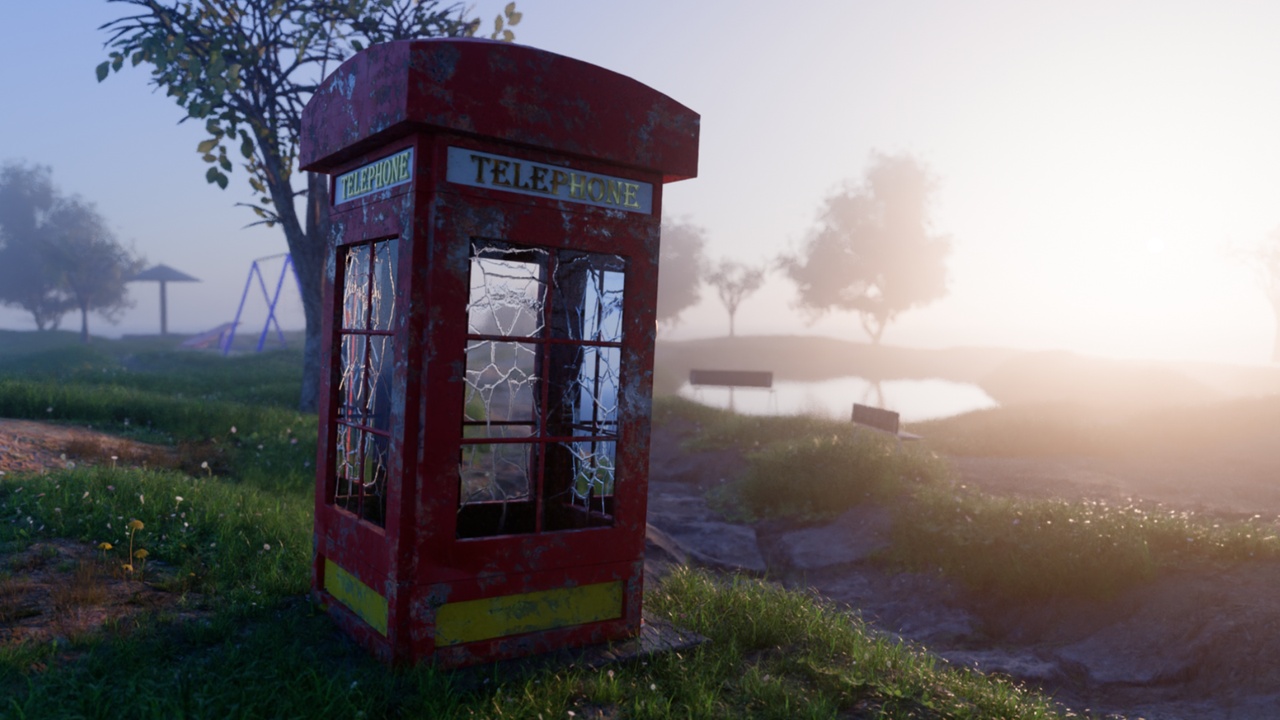 Rusty Red Telephone Booth Scene ilanı için 1. medya