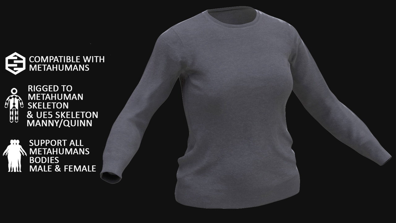 Media 1 for listing Pullover 126 - All MH Bodies & UE5 Skeletons - Rigged