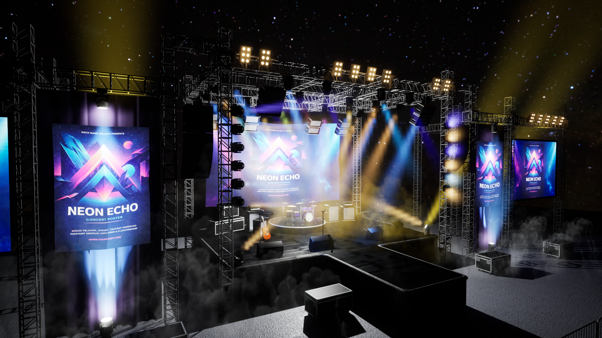 Open-Air Live Concert Stage - Night Festival Environment | Fab