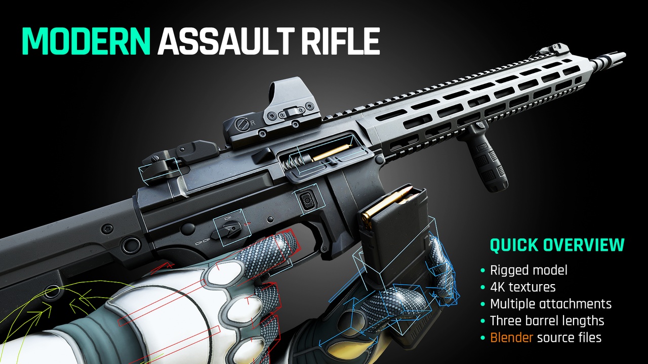 Media 1 for listing Modern Assault Rifle - Rigged & Game Ready Model