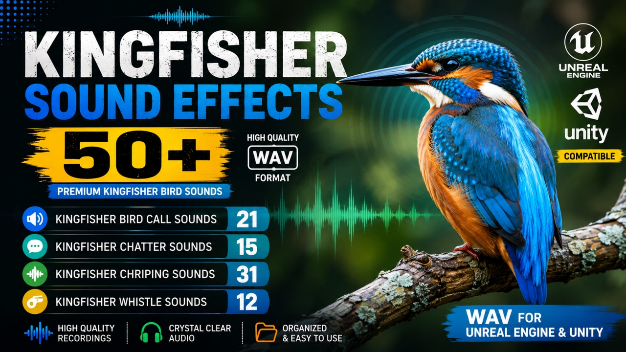 Media 1 for listing Kingfisher 50+ Sound Effects – Bird Calls, Chirping, Chatter & Whistles