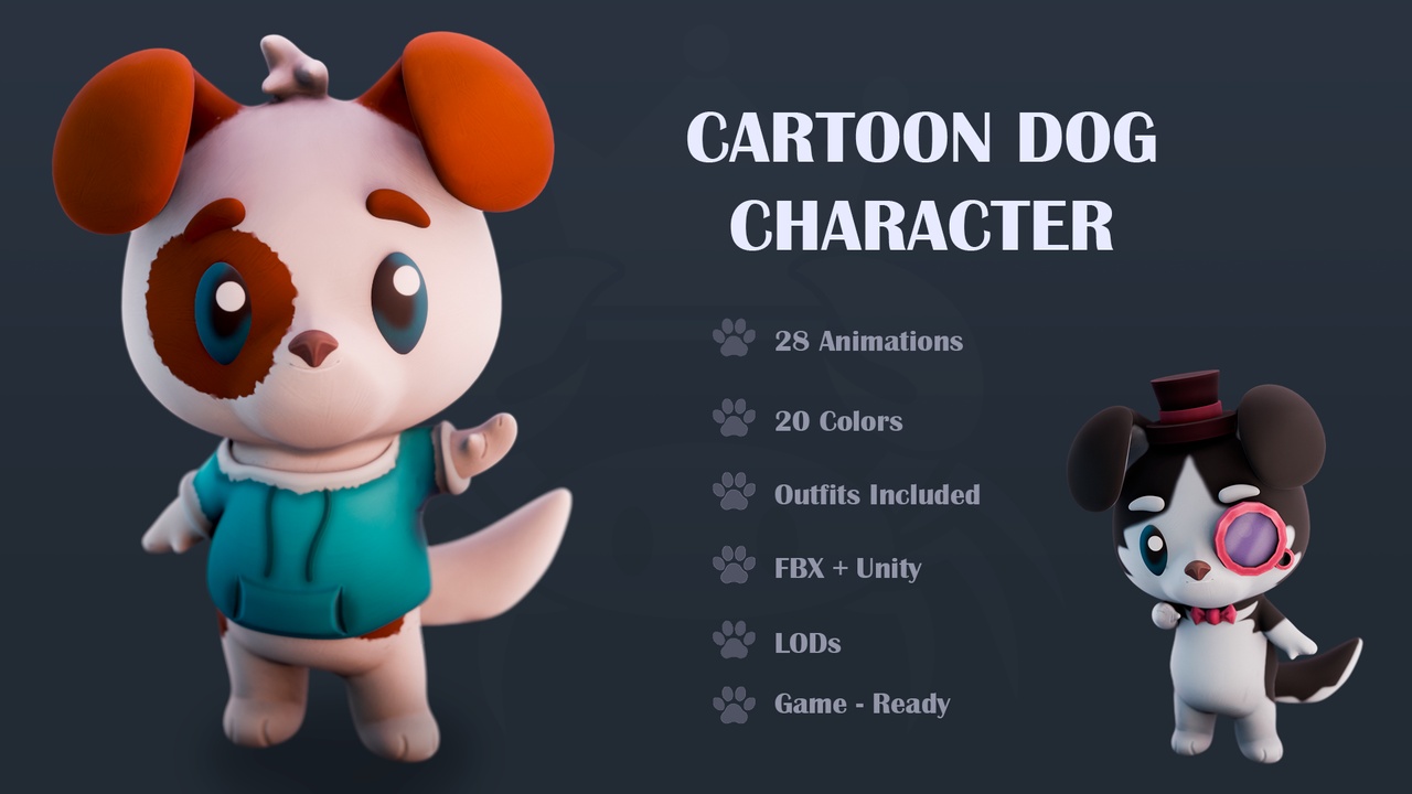 Media 1 for listing Cartoon Dog Character – Animated Game Ready Animal (FBX + Unity)