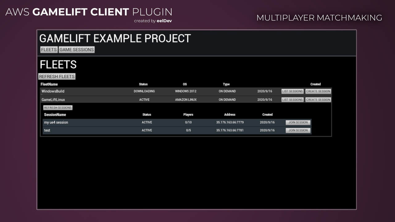 Media 1 for listing AWS GameLift Client Plugin by eelDev