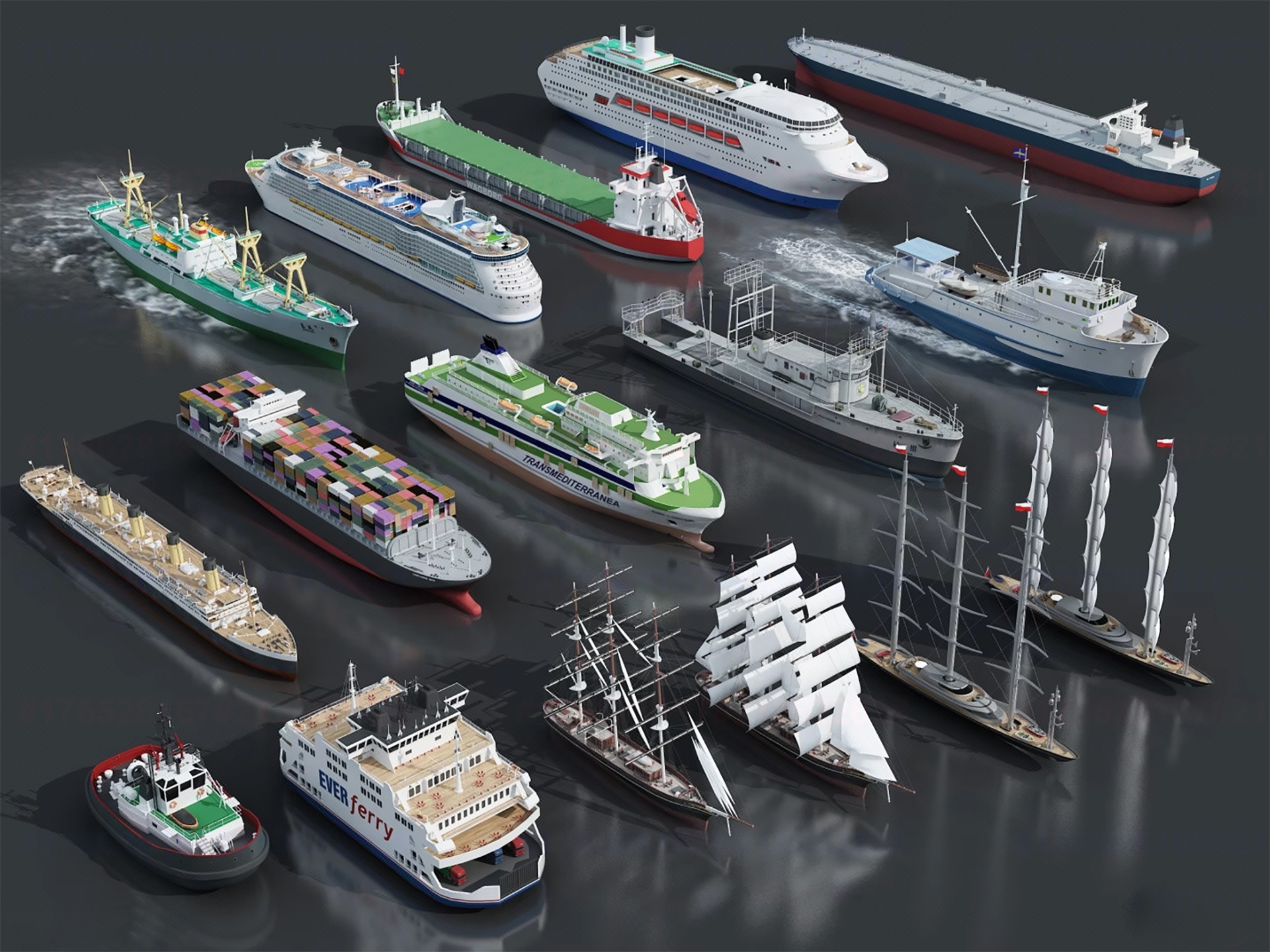 Media 1 for listing Cruise Ships Cargo Ships and Sailing Ships 3D model Collection