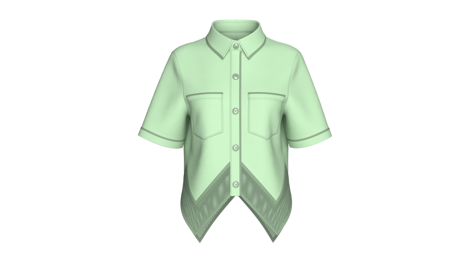 Media 1 for listing Girls Mesh Hem Short Sleeve Button - Up Shirt | High Poly