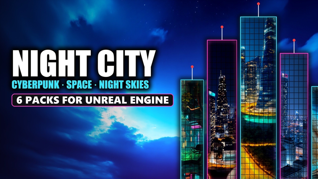 Media 1 for listing Night City & Sci-Fi Sky Bundle - Cityscape, Cyberpunk & Milky Way HDRI Skyboxes