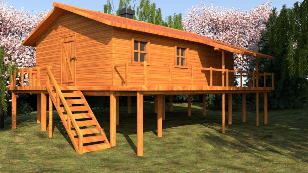 Media 1 for listing Wooden House on Stilts 3D Model (With Interior)