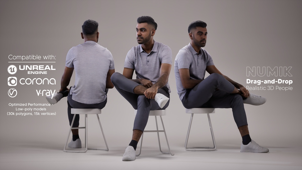 Media 1 for listing Inder 1217 3D People Asian Man Sitting Casual