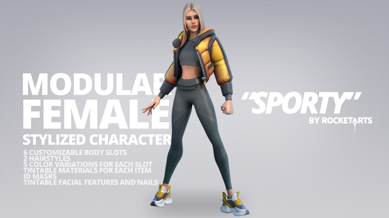 Media 1 for listing Stylized Modular Female Character: Sporty