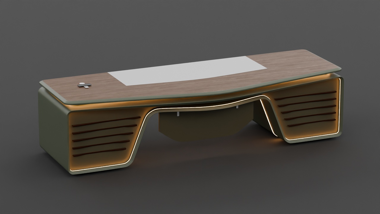 Media 1 for listing Futuristic Office Desk/Table with Ambient Lighting (Olive Green & Natural Wood)