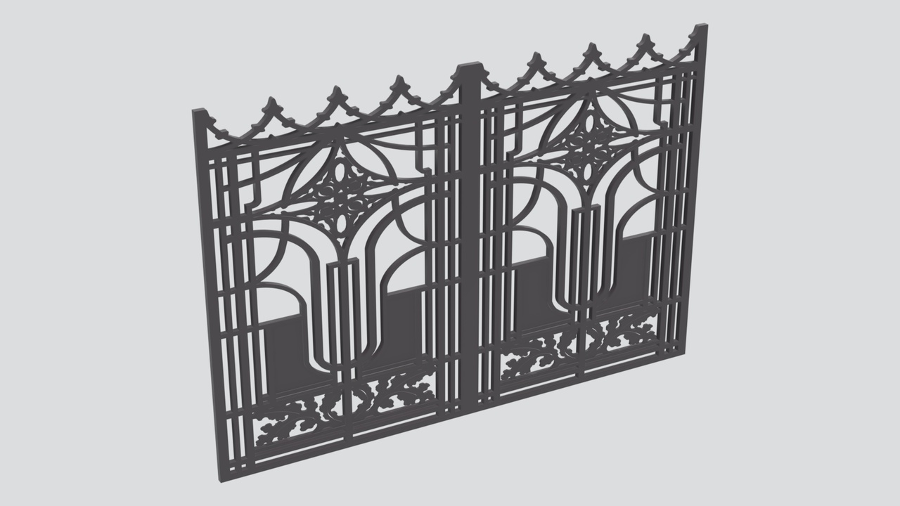 Media 1 for listing Ornate Cast Iron Double Gate with Pointed Arch Openwork 3D Model