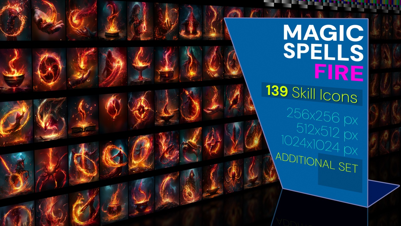 Media 1 for listing 139 additional magical spell icons themed around - Fire
