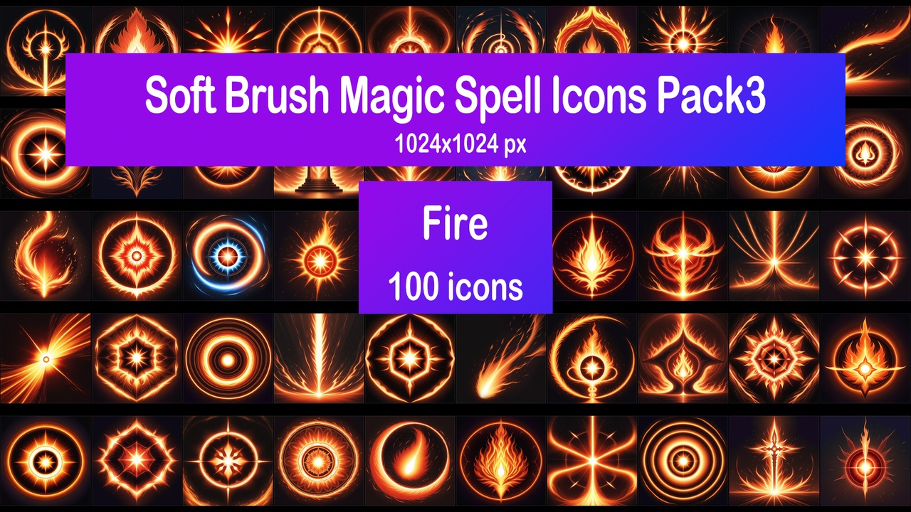 Media 1 for listing Soft Brush Magic Spell Icons Pack3 - Fire