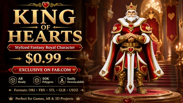 King of Hearts | Stylized Fantasy Royal Character | AR Ready — Cobalt Game Assets