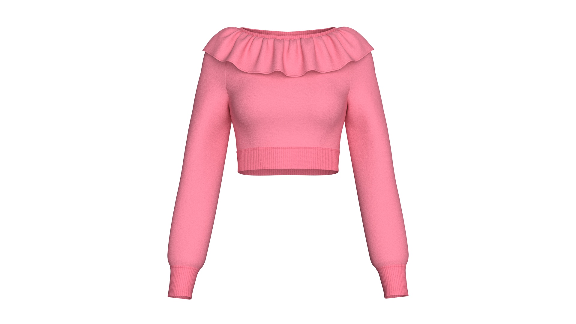 Media 1 for listing Girls Ruffled Neck Long Sleeve Crop Top | High Poly
