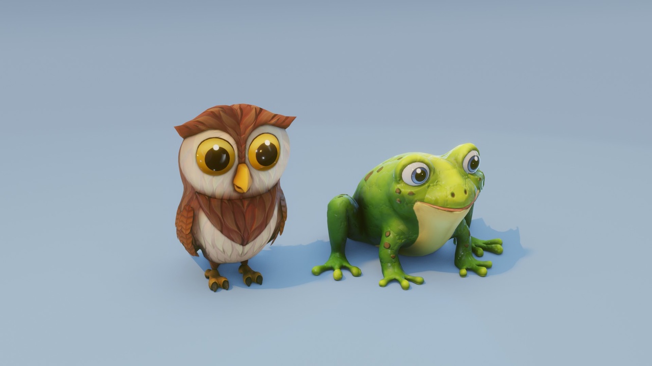 商品 Hooty & Froggy: Animated Owl and Frog 3D Model Collection 的媒体 1