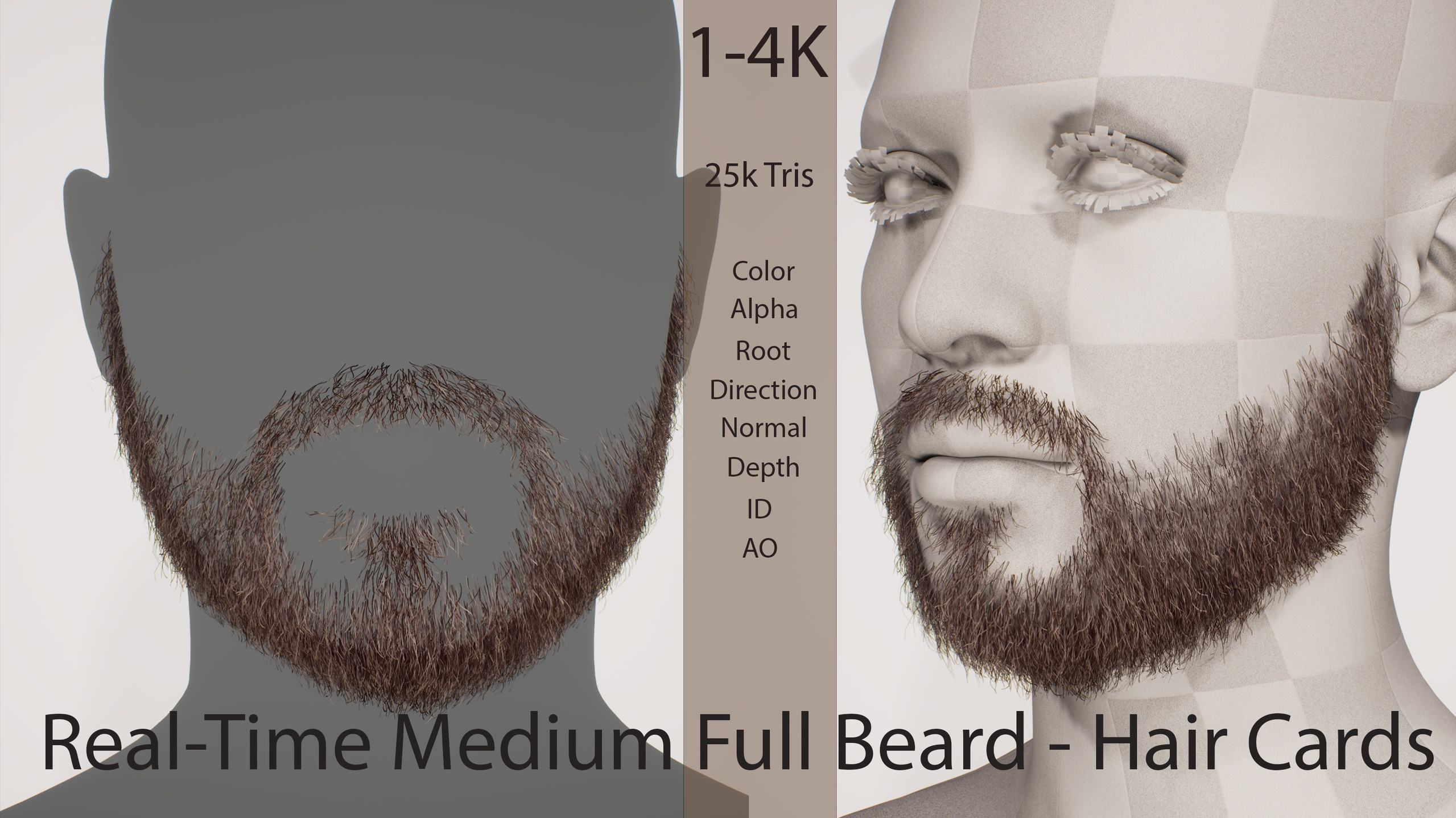 Media 1 for listing Medium Natural Full Beard with Connected Mustache Real Time Hair asset