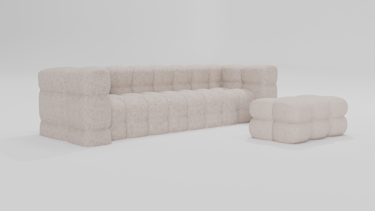 Media 1 for listing Contemporary plush Sheepskin Sofa + pouf