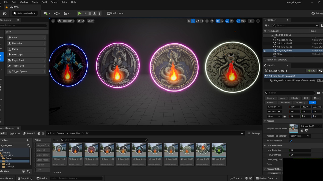 Media 1 for listing Mystic Emblem Icons with Fire VFX – Stylized Magical Pack