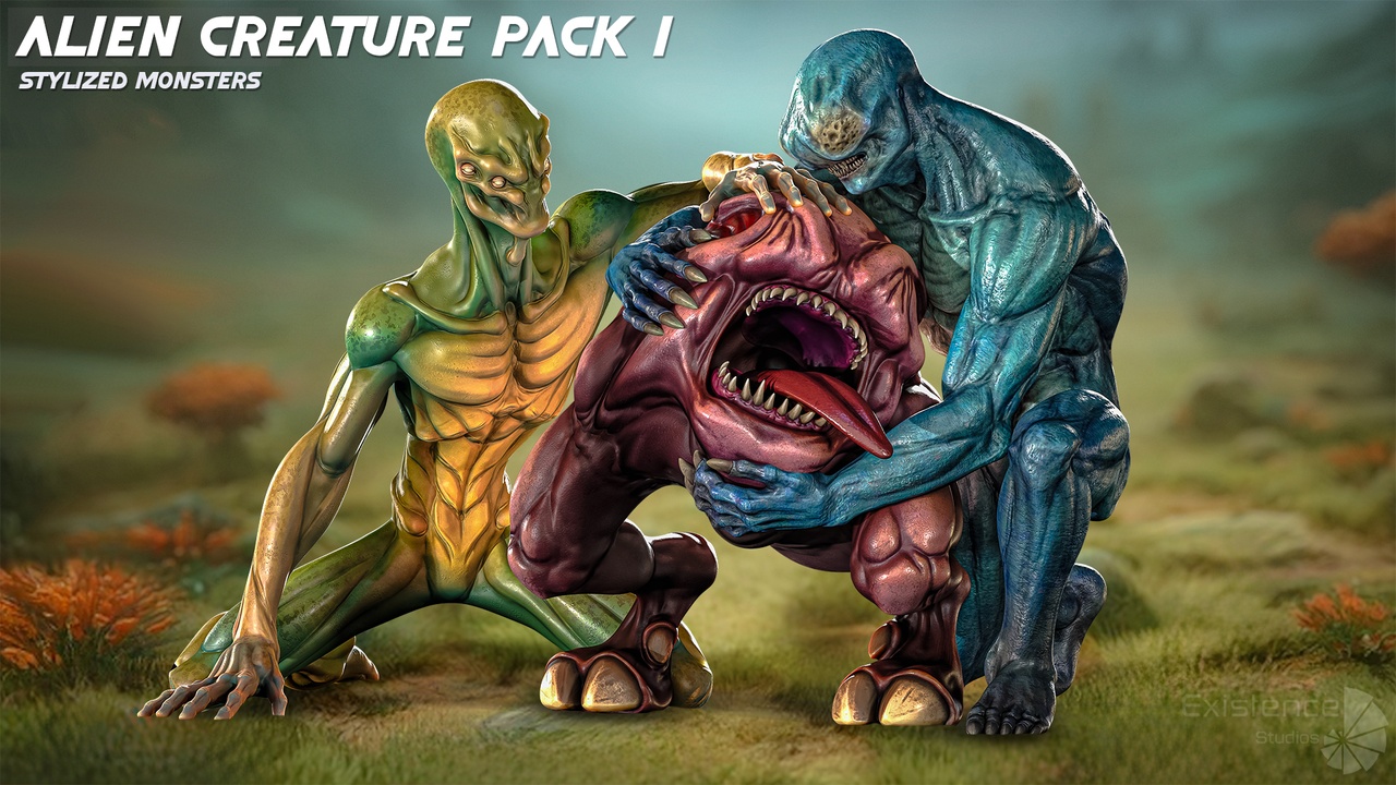 الوسائط 1 للقائمة Alien Creature Pack 01 - Stylized Monsters - UFO Pet Enemy Predator Mutant - #41
