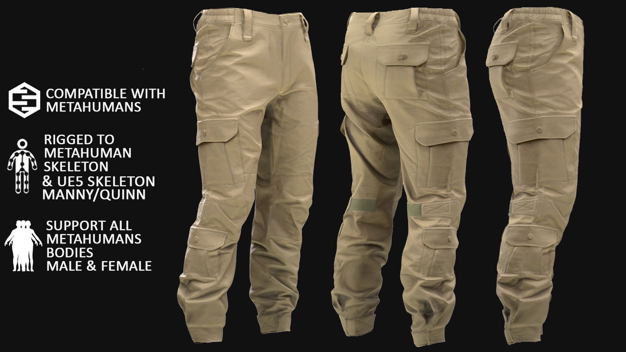 Media 1 for listing Military Pants for Metahuman 3D model 198 - MH & UE5 Skeletons - Rigged
