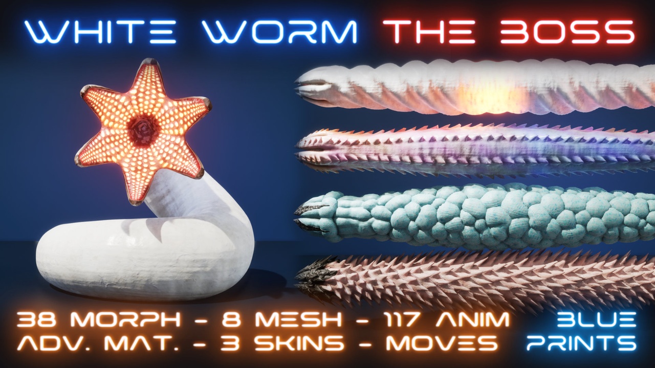 Media 1 for listing White Worm, the Lord of snow fields. A huge boss with morphs, animations, more