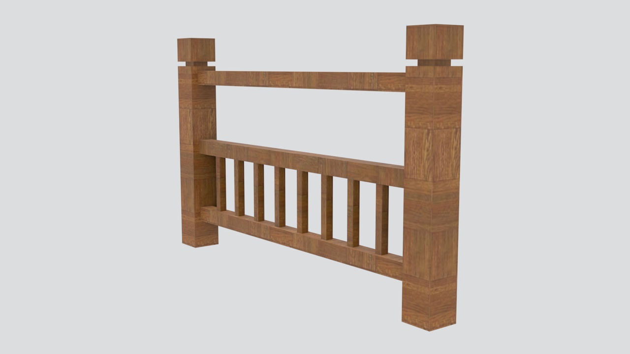 Media 1 for listing Wooden Railing with Open Top Rail and Lower Square Balusters 3D Model