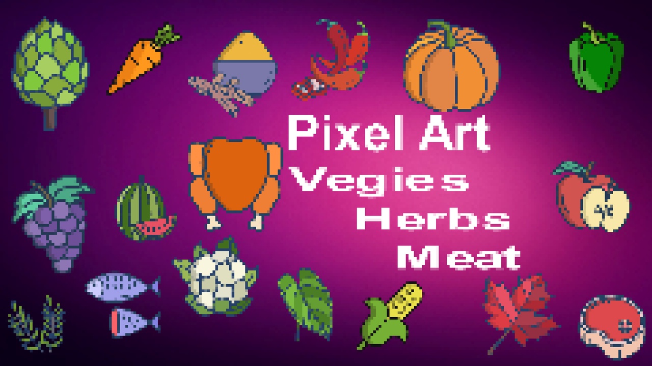 Media 1 for listing Pixel Art Vegies Herbs And Meat icon Pack