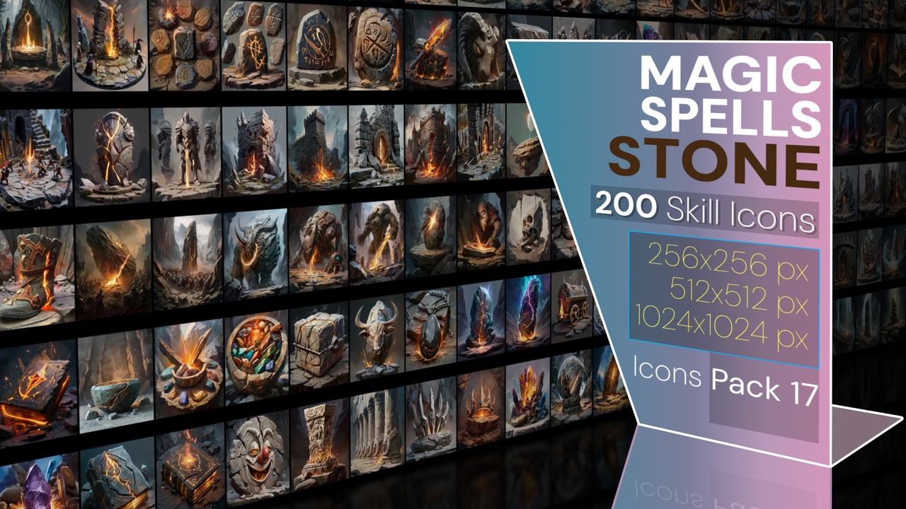 Media 1 for listing 200 Magic Spell Icons Pack 17 - Stone