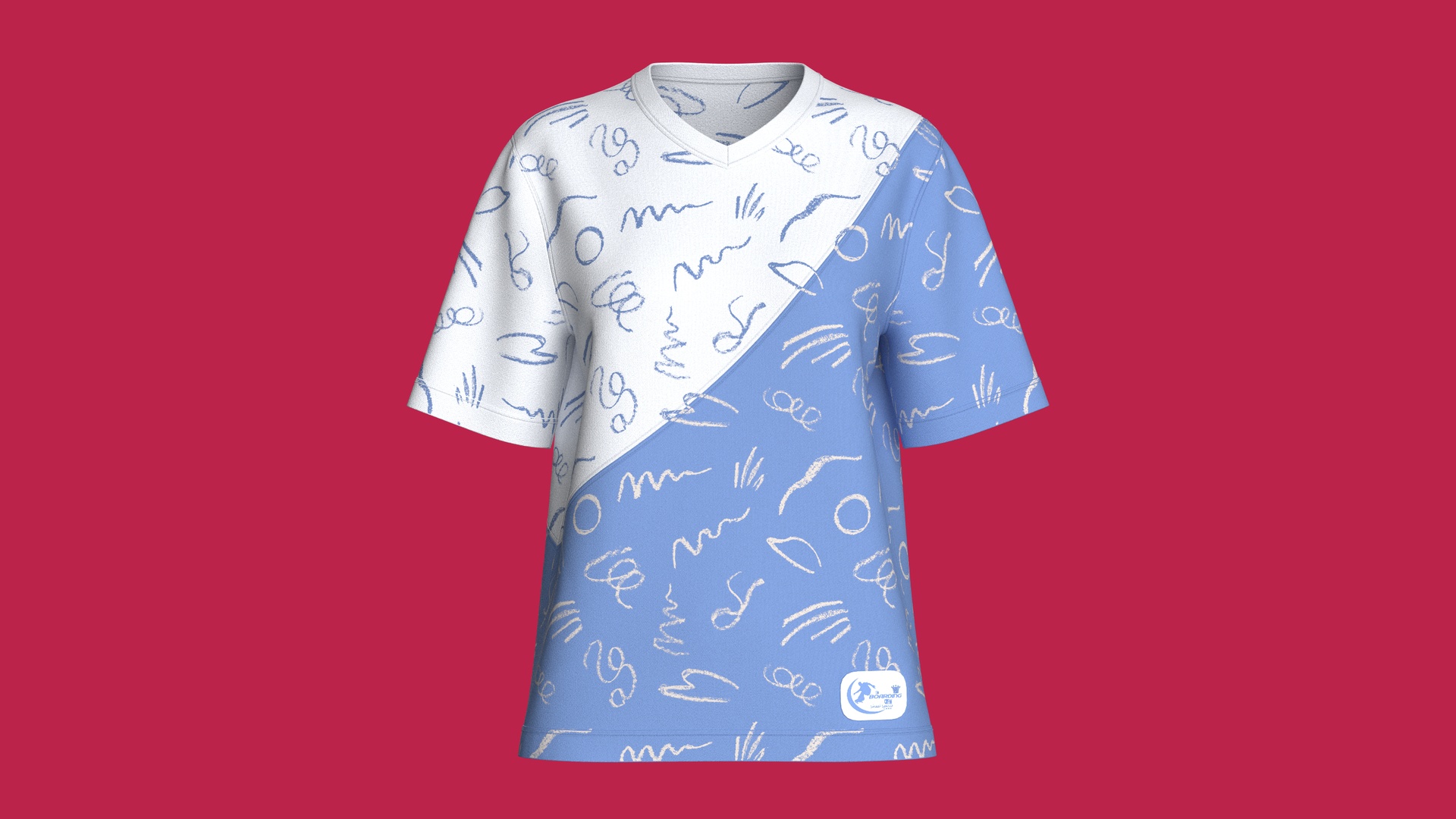 Media 1 for listing Girls Diagonal Split Doodle Graphic T-Shirt | High Poly