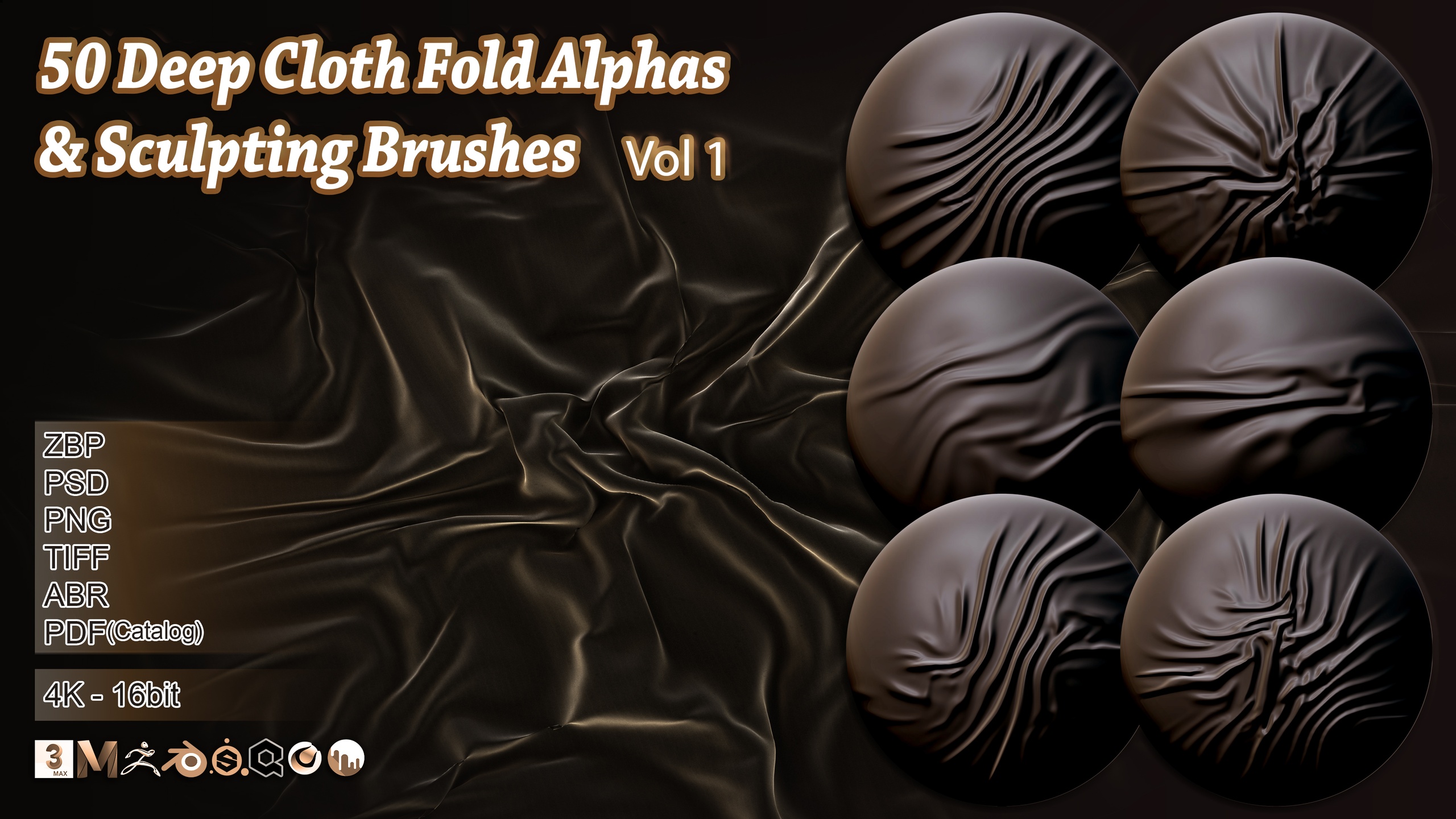 Media 1 for listing 50 Deep Cloth Fold Alphas & Sculpting Brushes Vol .1