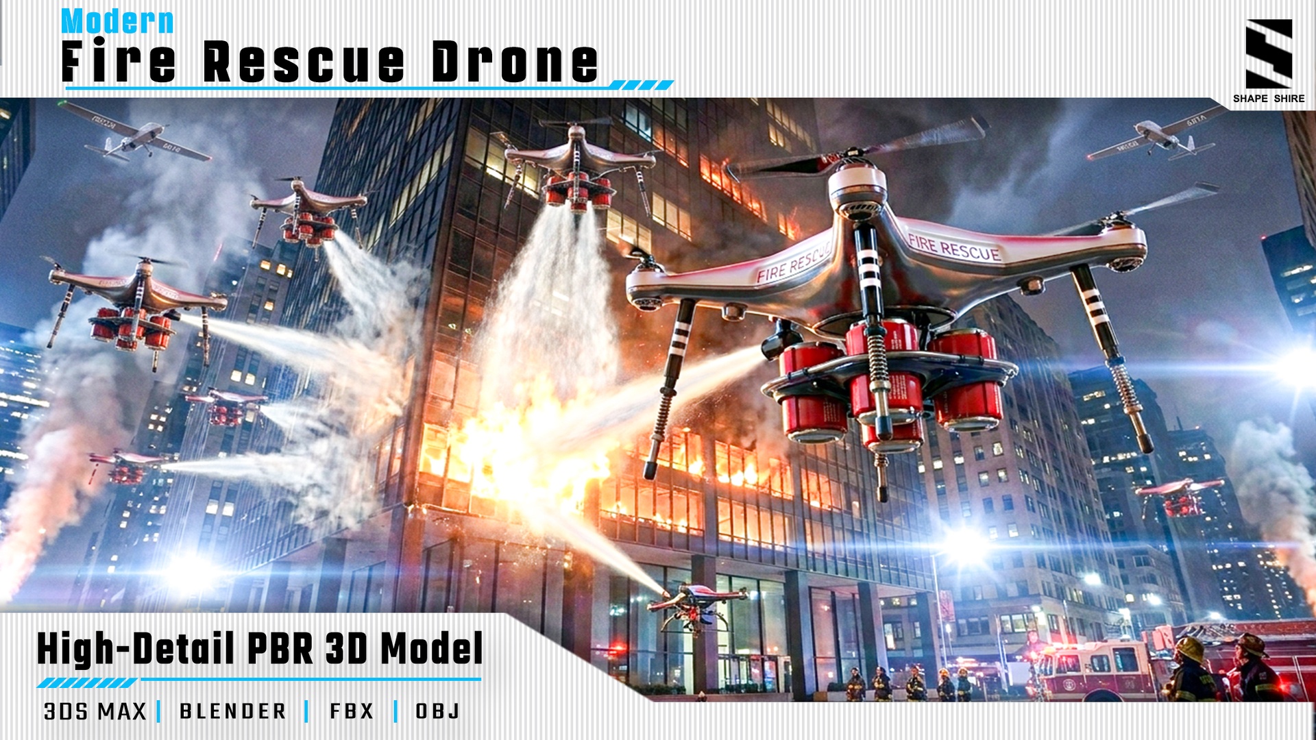 Media 1 for listing Fire Rescue Drone 3D Model | High-Detail PBR Emergency Response Asset