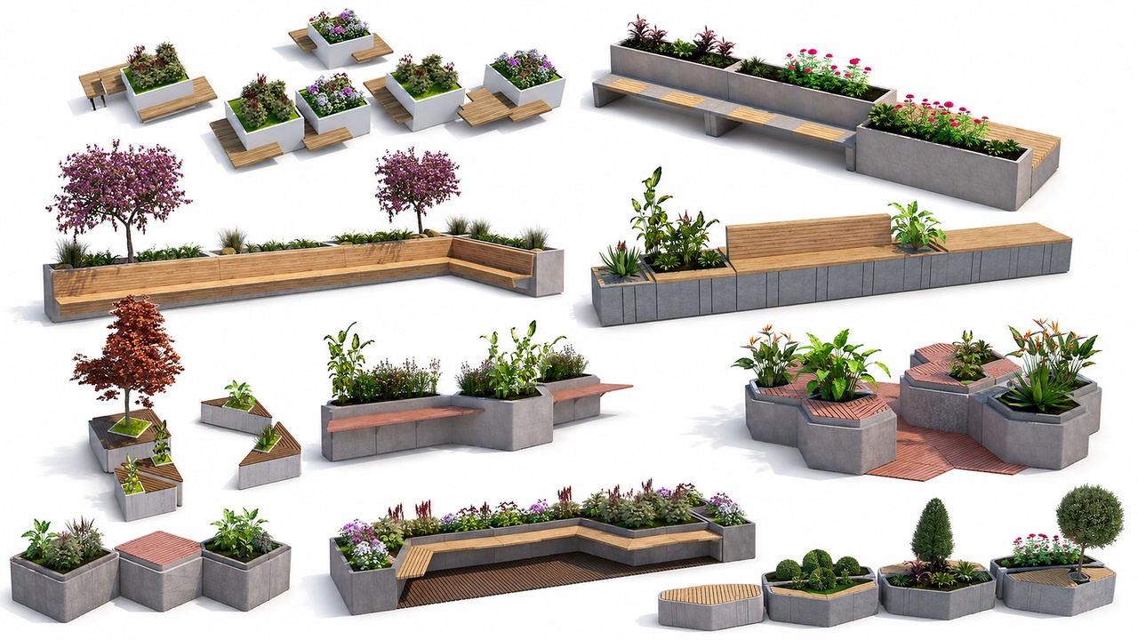 Media 1 for listing Urban Planter Benches 3D Asset Pack