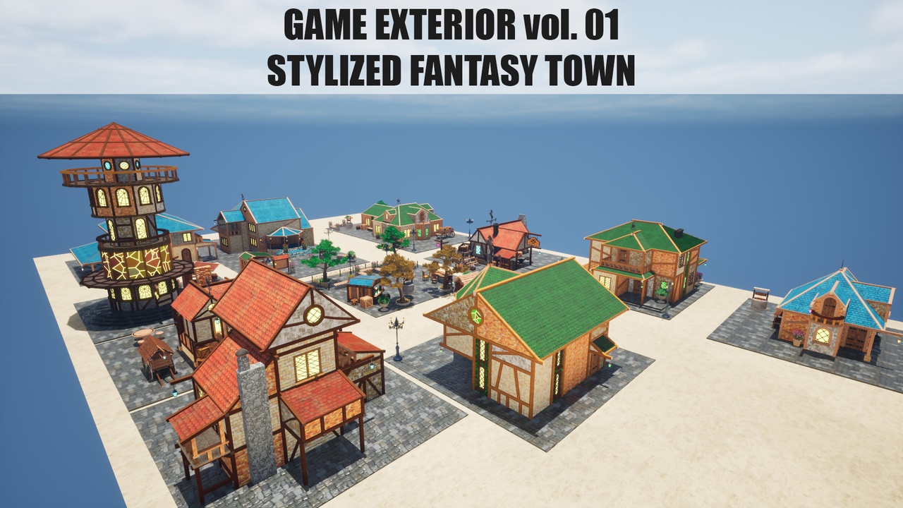 Game exterior asset pack vol. 1: Fantasy Town 제품 등록을 위한 미디어 1개