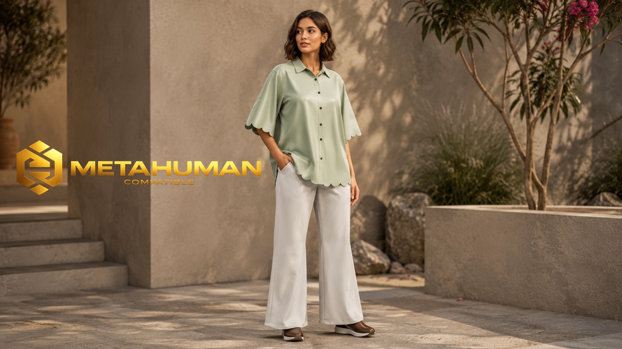 Media 1 for listing Casual Summer Blouse Outfit for MetaHuman– Blouse, Pants & Shoes (Realistic Set)
