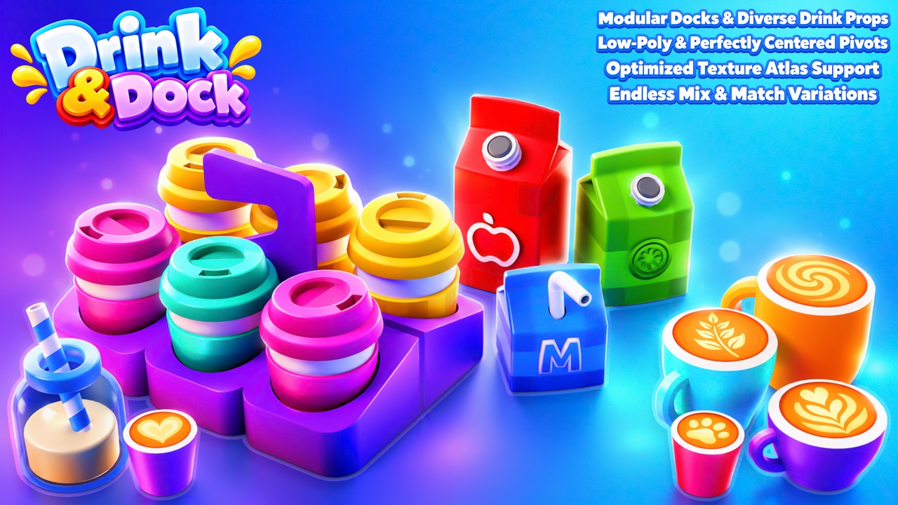 Media 1 for listing Drink & Dock - 3D Modular Drinks and Docks Pack for Sort Puzzle Games